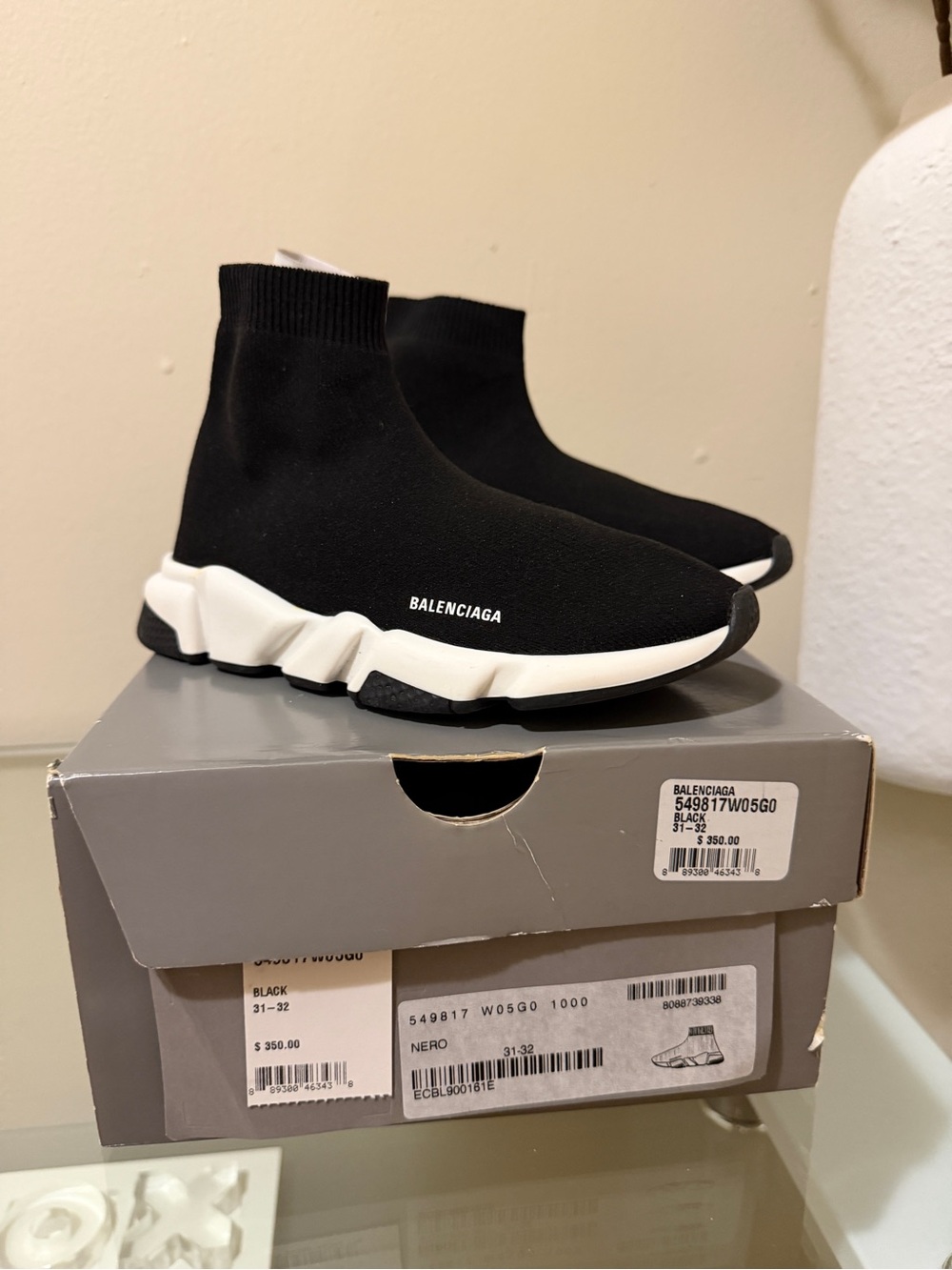 Balenciaga Kids Black and White Sock-Style Sneakers